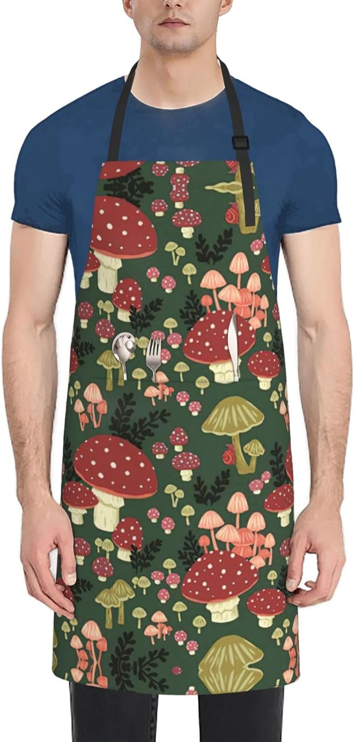 Bright Mushrooms Art print Waterproof apron with pocket adjustable coo