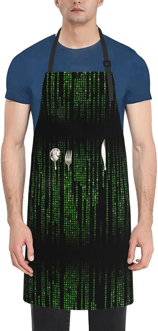 Green Number Binary Print 28x33 In Adult Kitchen Apron with Pockets Ve