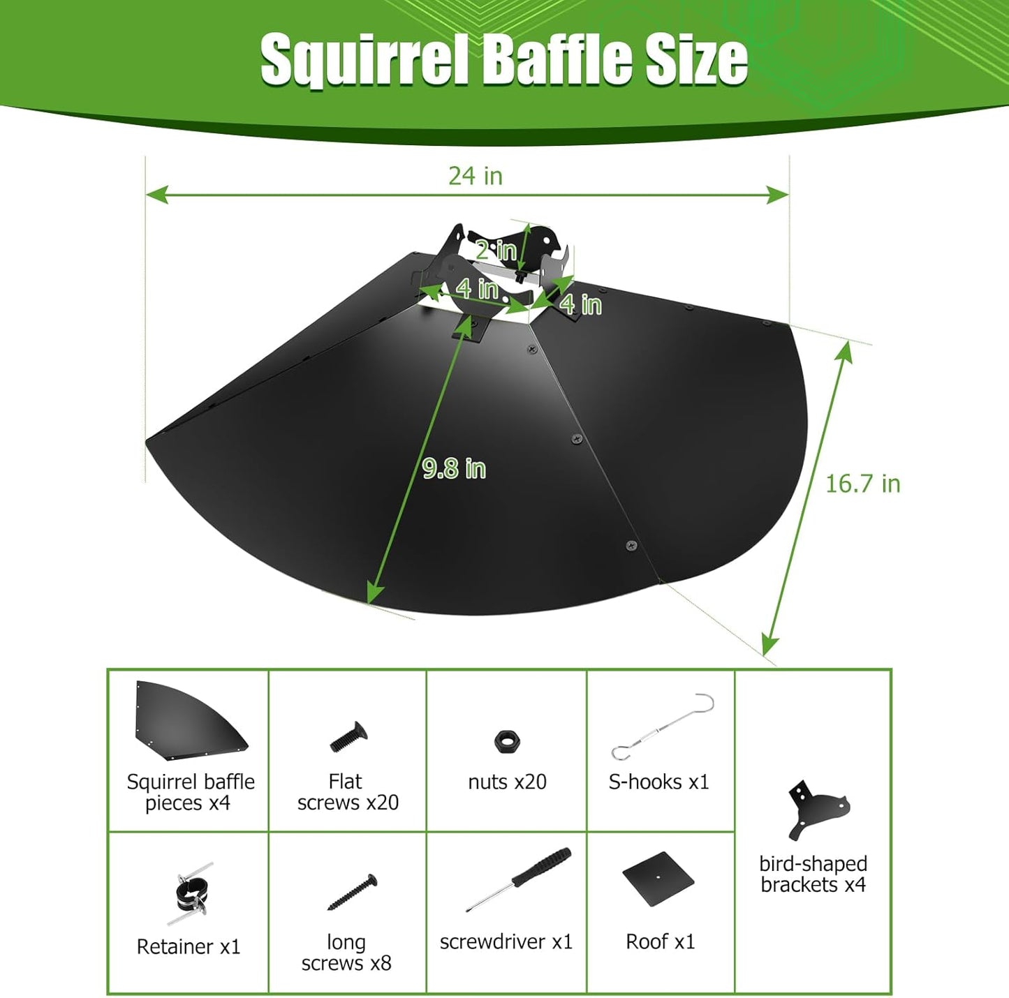 Metal Squirrel Baffle, 24 Inch Squirrel Guard for Bird Feeder Pole Or Shepherd's Hooks, Adjustable Opening Size for 4x4 Post Wooden or 0.7-1.5 Inch Round Pole, Hanging Squirrel Baffles