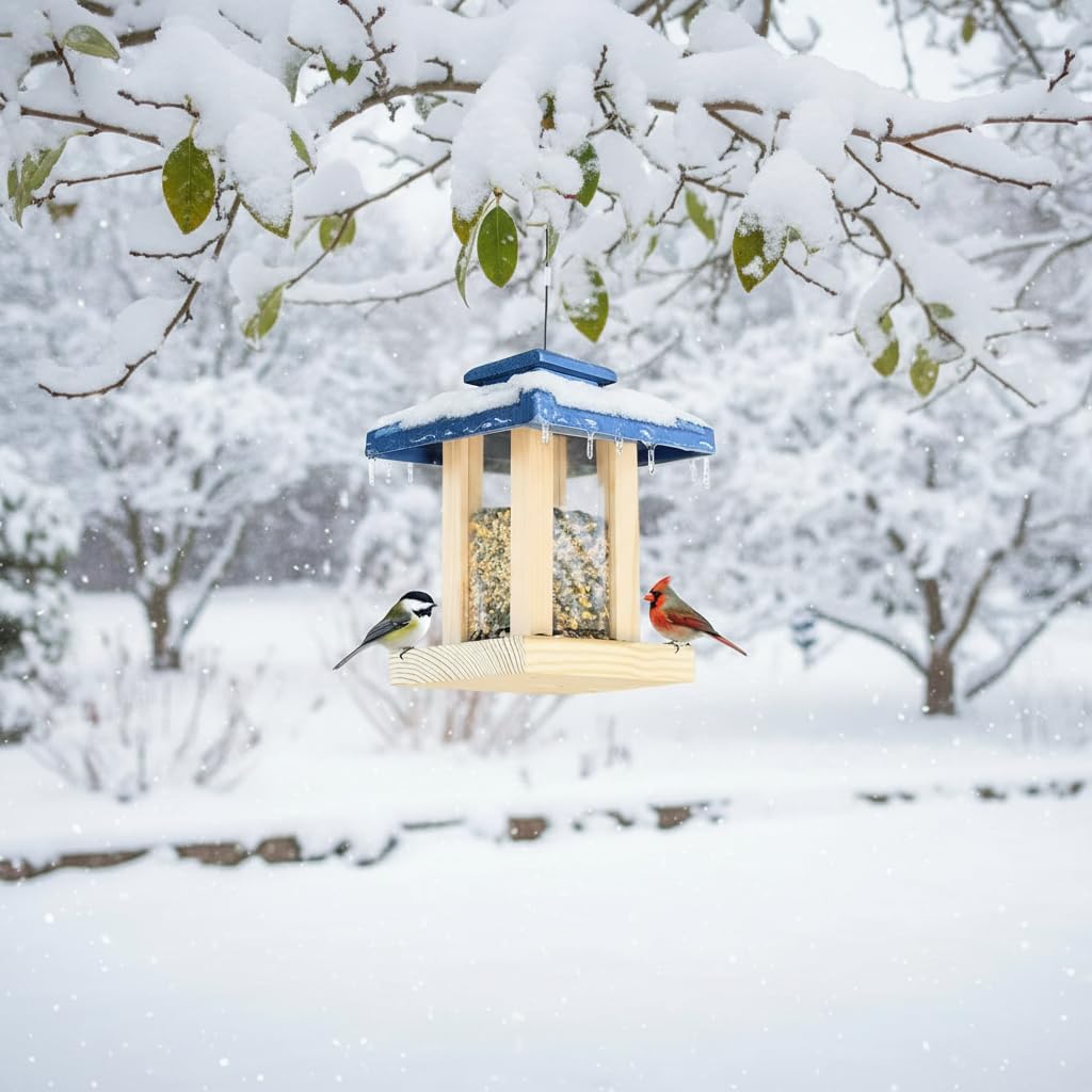 2026 Cedar Alpha Pavilion Style Silo Bird Feeder - Solid Cedar Wood - Longtime Durability - Patented Design - Going Green Roof