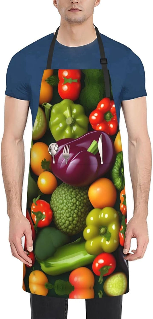 Vegetable Fruit print Waterproof apron with pocket adjustable cooking apron for adult kitchen bibs to bake