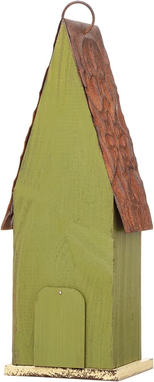 Glitzhome Bird Houses for Outside, 13.25" H Distressed Green Solid Woo