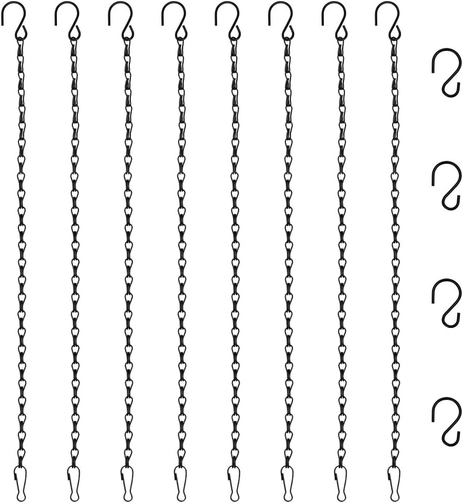 8 Pack 20 Inch Hanging Chains with 4 Pcs S-Shaped Hooks for Bird Feeders, Planters Pots Basket, Lanterns, Billboards, Chalkboards and Decorative Ornaments(Black, 20 Inch)