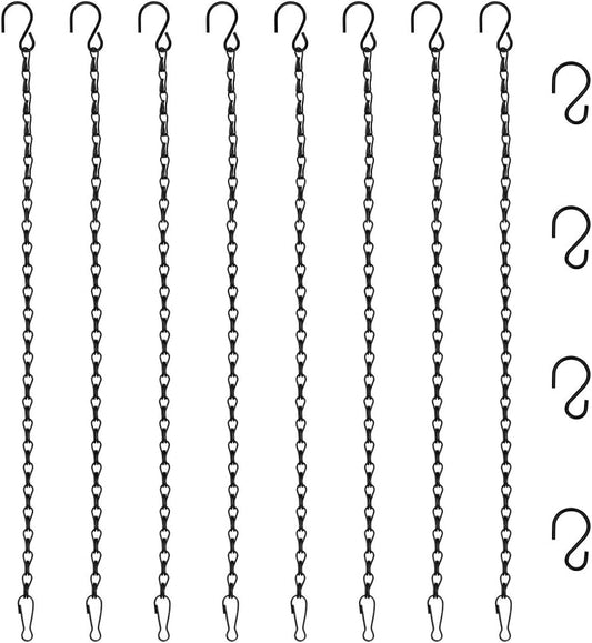 8 Pack 20 Inch Hanging Chains with 4 Pcs S-Shaped Hooks for Bird Feeders, Planters Pots Basket, Lanterns, Billboards, Chalkboards and Decorative Ornaments(Black, 20 Inch)