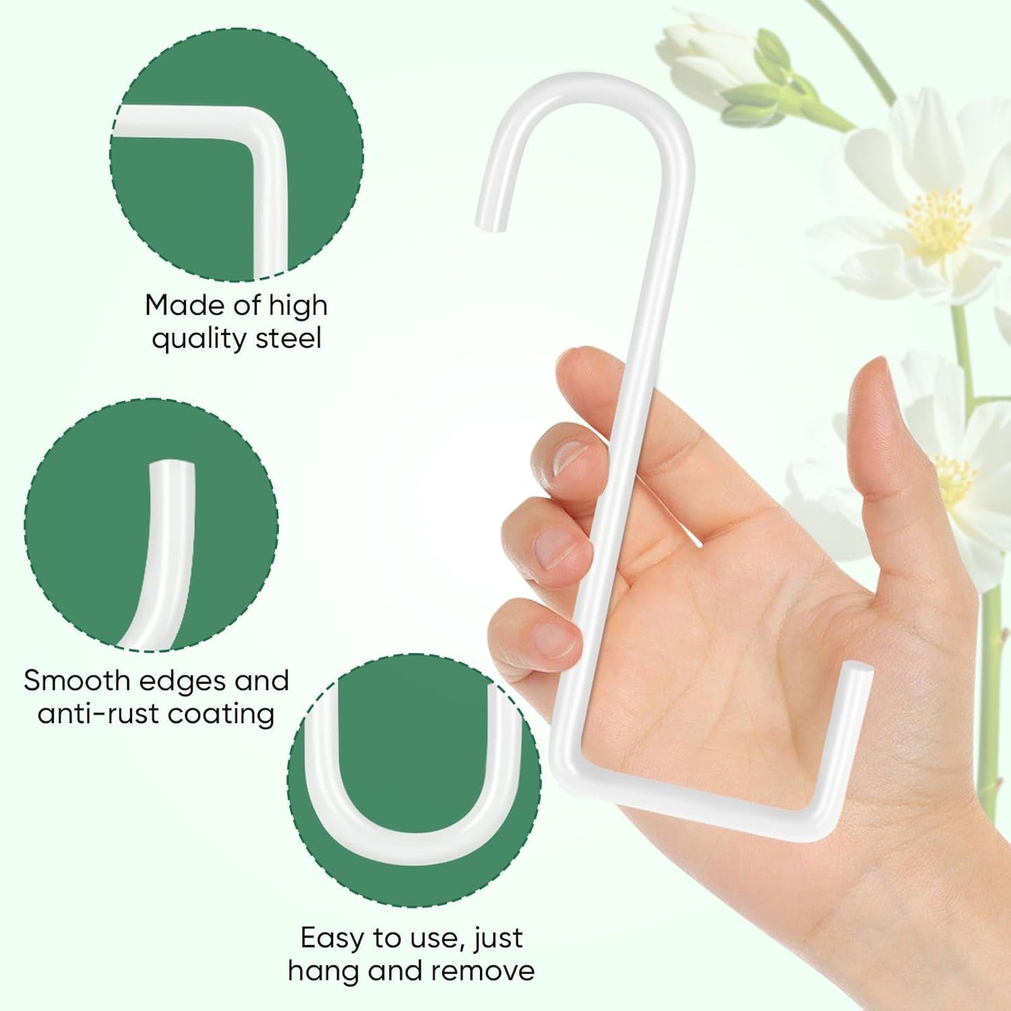6 Pack 2 x 6 inch Vinyl Fence Hooks Patio Hooks White Powder Coated Steel Hangers fits Easily for Indoor & Outdoor Hanging Lights, Plants & Planters, Bird Feeder, Pool Equipment