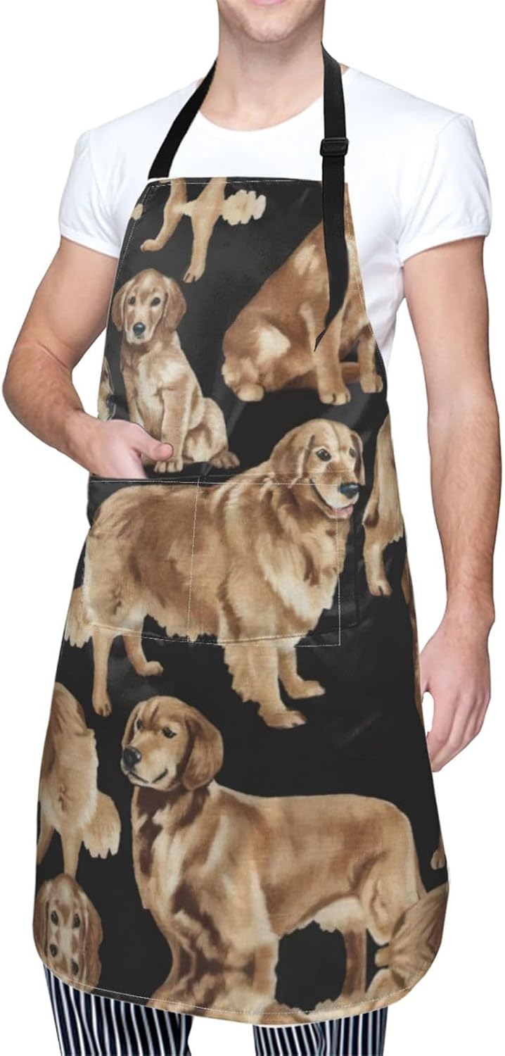Golden Retrievers print Waterproof apron with pocket adjustable cookin