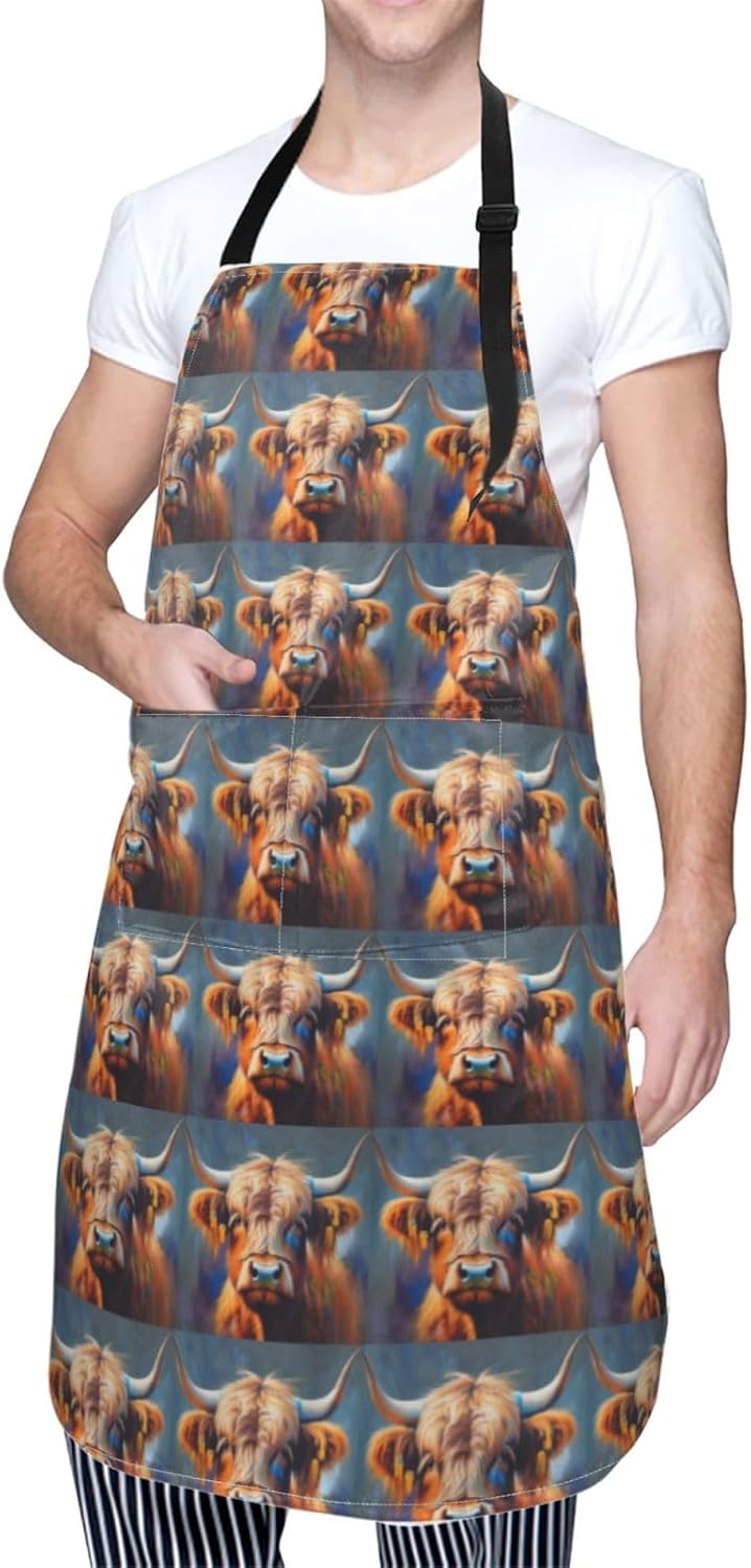 YANYU Cow Print 28x33 In Kitchen Apron Stylish Chef Apron with Pockets
