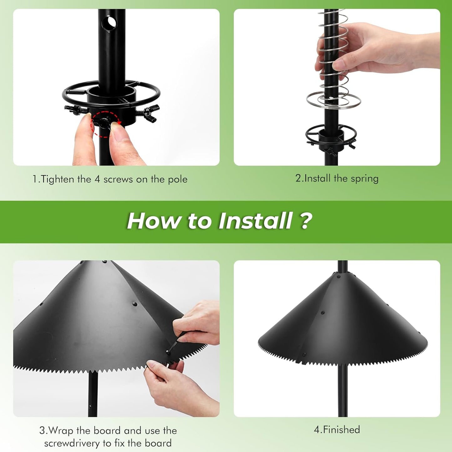 Yummy Sam 19 inch Squirrel Baffle for Bird Feeder Pole Outside, Black Plastic Squirrel Proof Bird House Guard with Spring and Spiked Edge for Shepherd Hook and Outdoor Pole Mount Stoppers