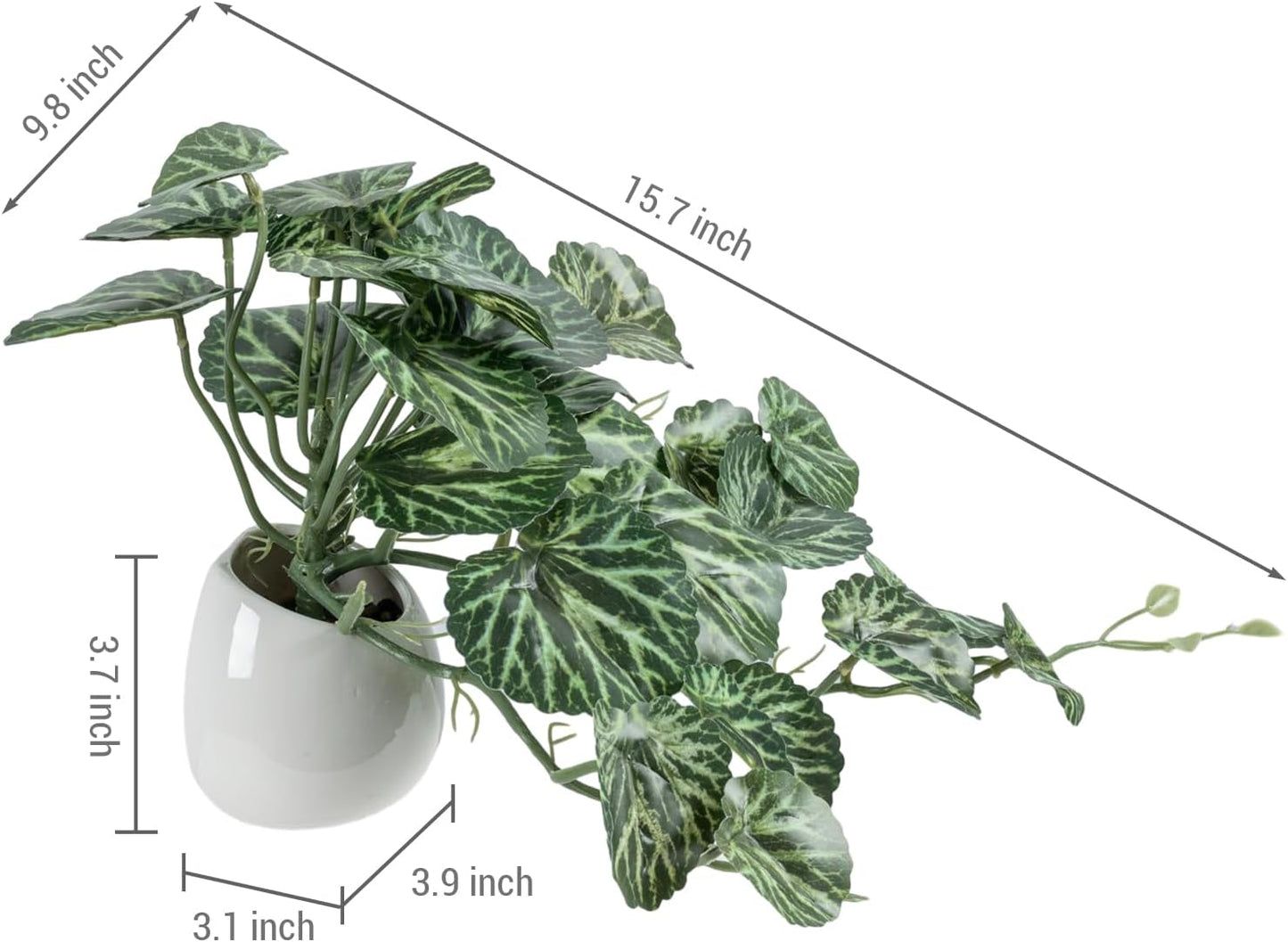 MyGift Single Wall Mounted Artificial Green Leafy Draping Plant Potted in White Ceramic Pot, Faux Begonia Imperialis X Pustulata Decorative Hanging Planter with Trailing Leaves
