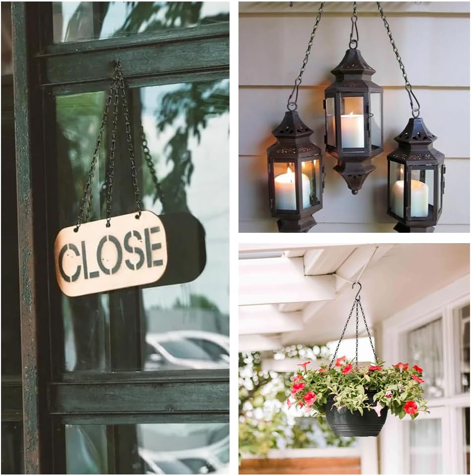 Hanging Basket Chains, 4 Pack Hanging Chain with Hook, 16 Inch Black Chain for Hang Plants, Adjustable Small Plant Chain for Baskets Bird Feeders Outdoor Indoor Decor Lanterns Wind Chimes