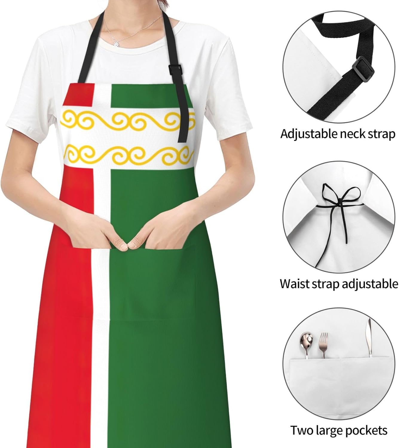 Flag of the Chechen Republic Print 28 x 33in Waterproof Apron with Pockets Fashionable Versatile Smock for Baking