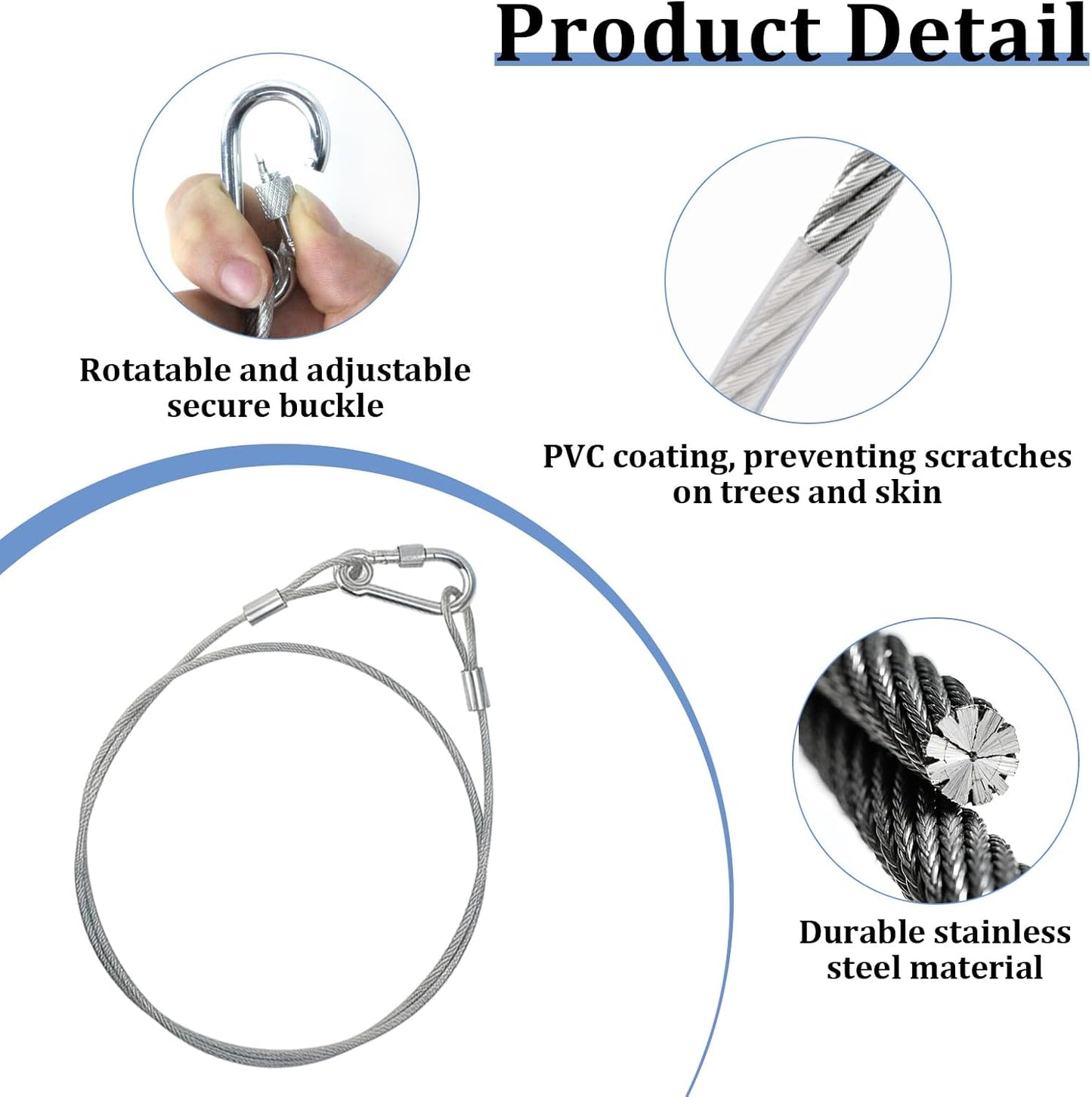 4 Pcs Hanging Steel Cables with Carabiner Hooks 12" 18" 24" 36"- Adjustable Hanging Chain Cable Rope Bird Feeder Hanger for Bird Feeders, Planters, Lanterns & Outdoor Christmas Tree Decorations
