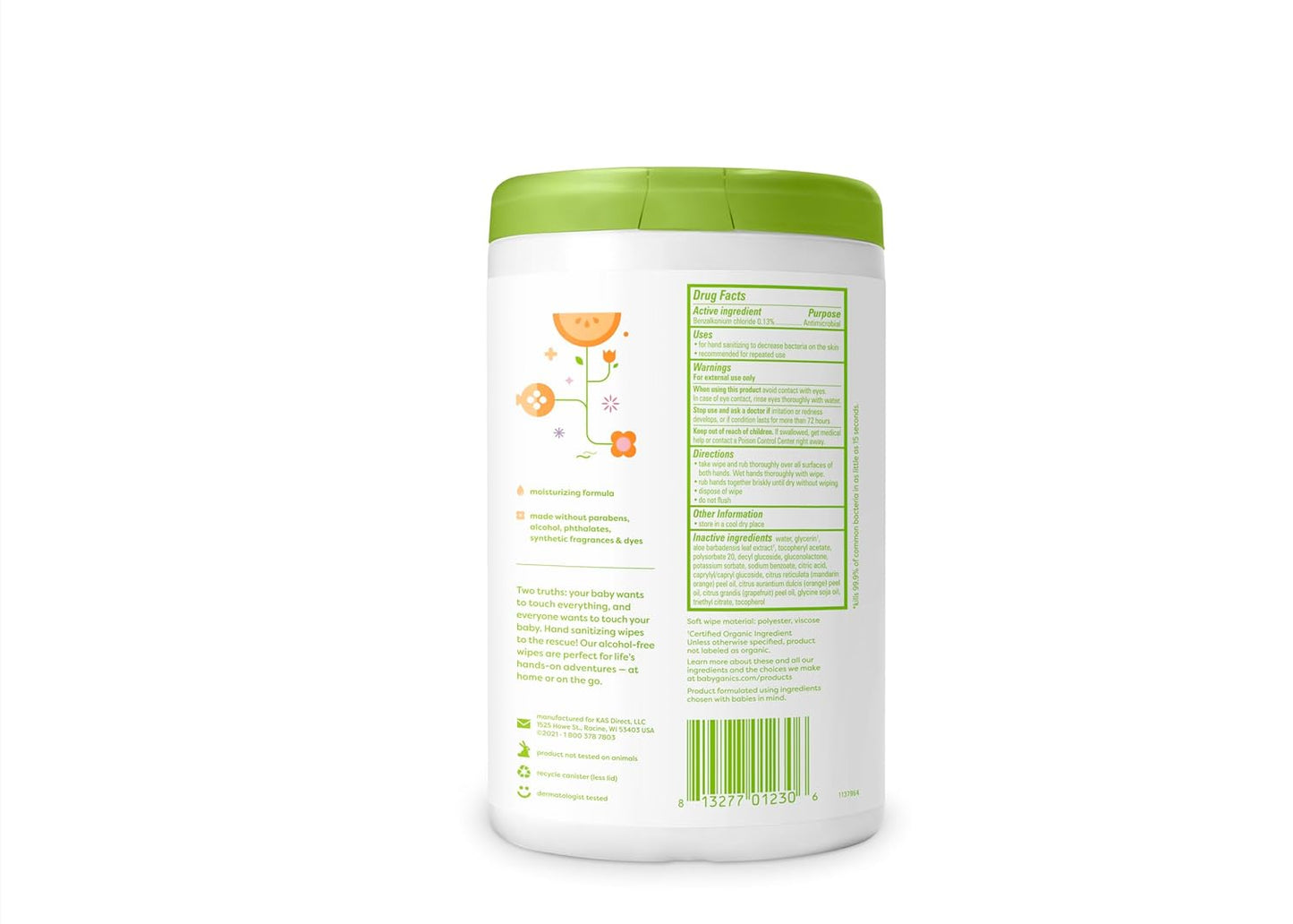 Babyganics Alcohol-Free Hand Sanitizing Wipes, Mandarin, Kills 99.9% of Common Bacteria, Moisturizing, 200 Count, (100 Count, 2 Pack), Packaging May Vary