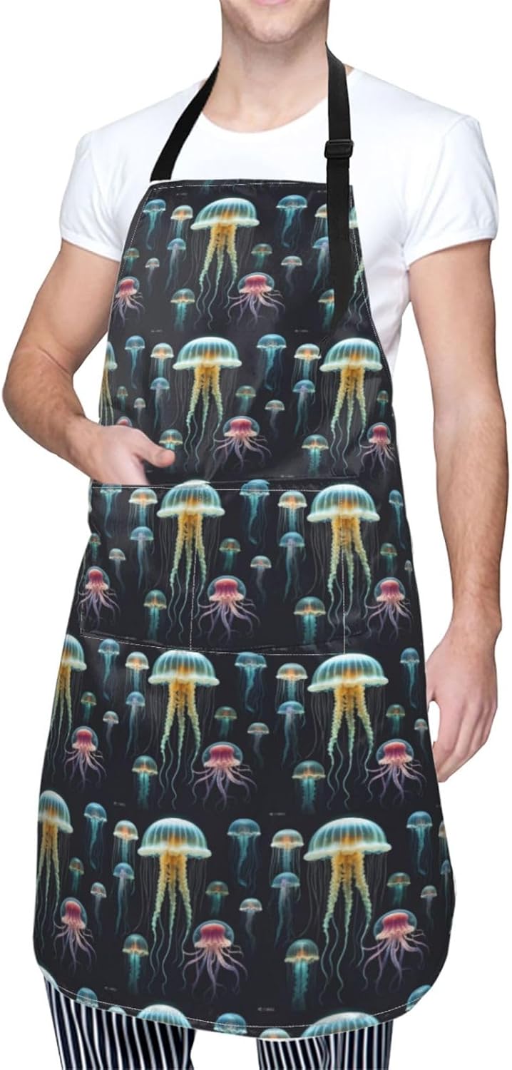 YANYU Jellyfish ocean Print 28x33 In Kitchen Apron Stylish Chef Apron 