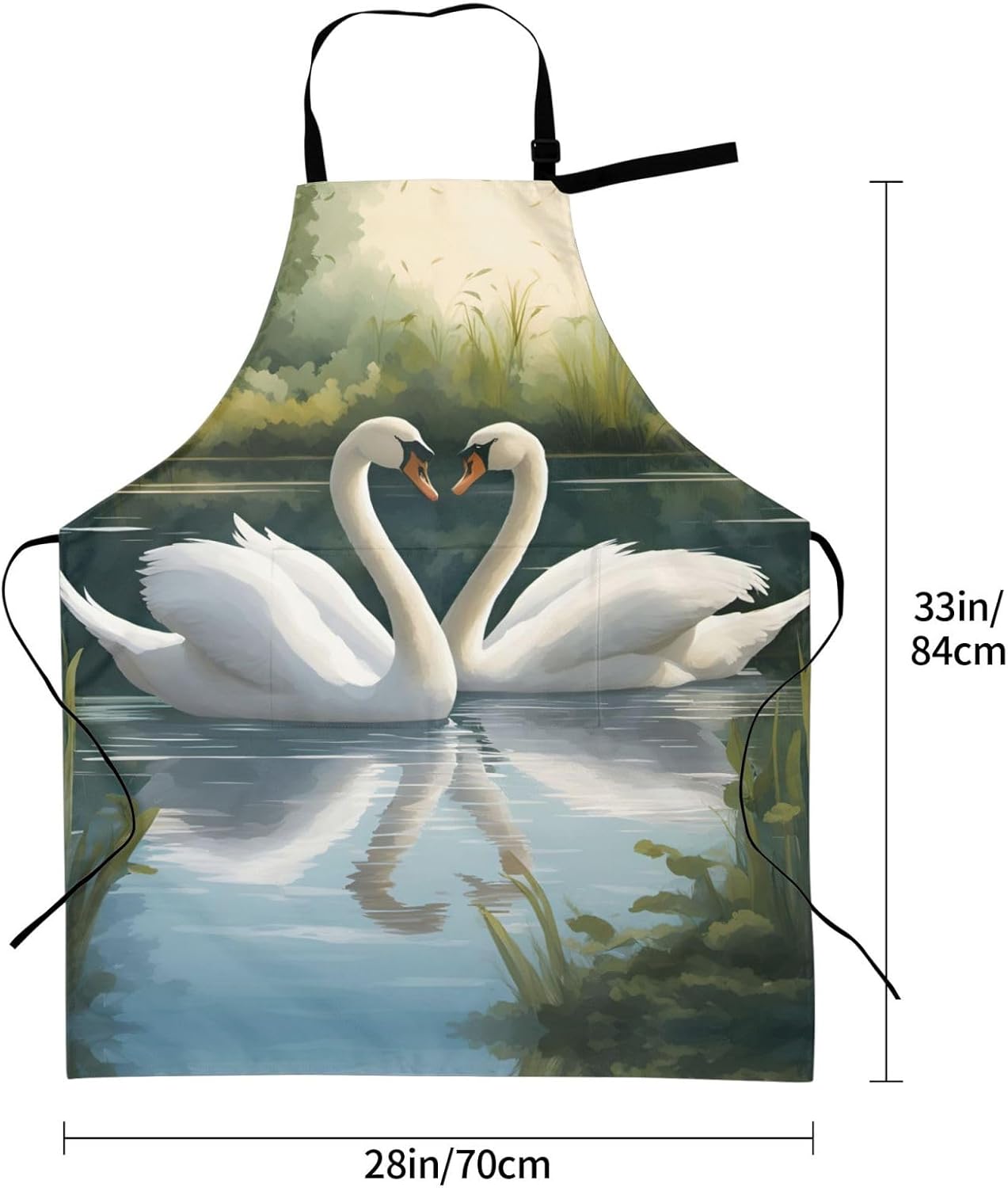 Beautiful White Swans on The Lake Print 28 x 33in Waterproof Apron with Pockets Fashionable Versatile Smock for Baking