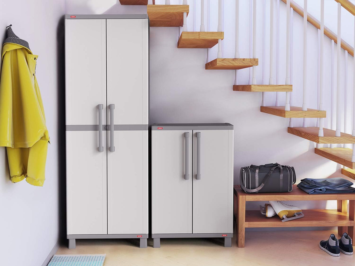 Keter Storage Cabinet with Doors and Shelves for Laundry Room, Garage,