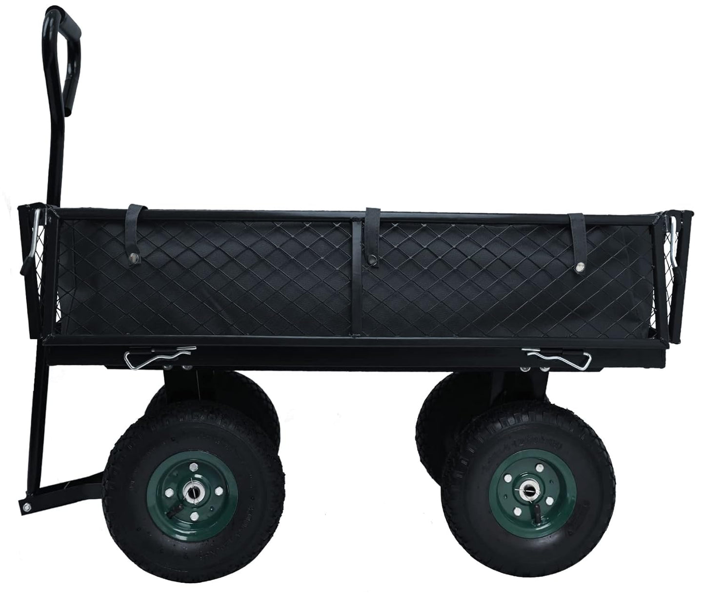Liner Included, Mesh Steel Folding Utility Wagon with Removable Sides and 10in Pneumatic Tires, Black