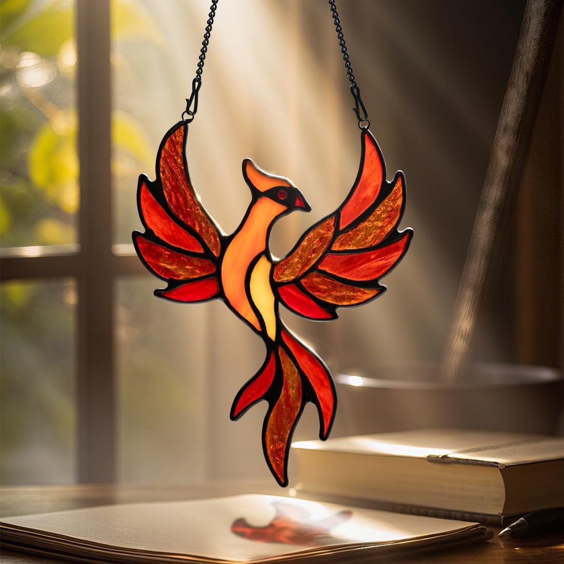 Phoenix Decor Stained Glass Window Hangings,Phoenix Themed Gifts Stain