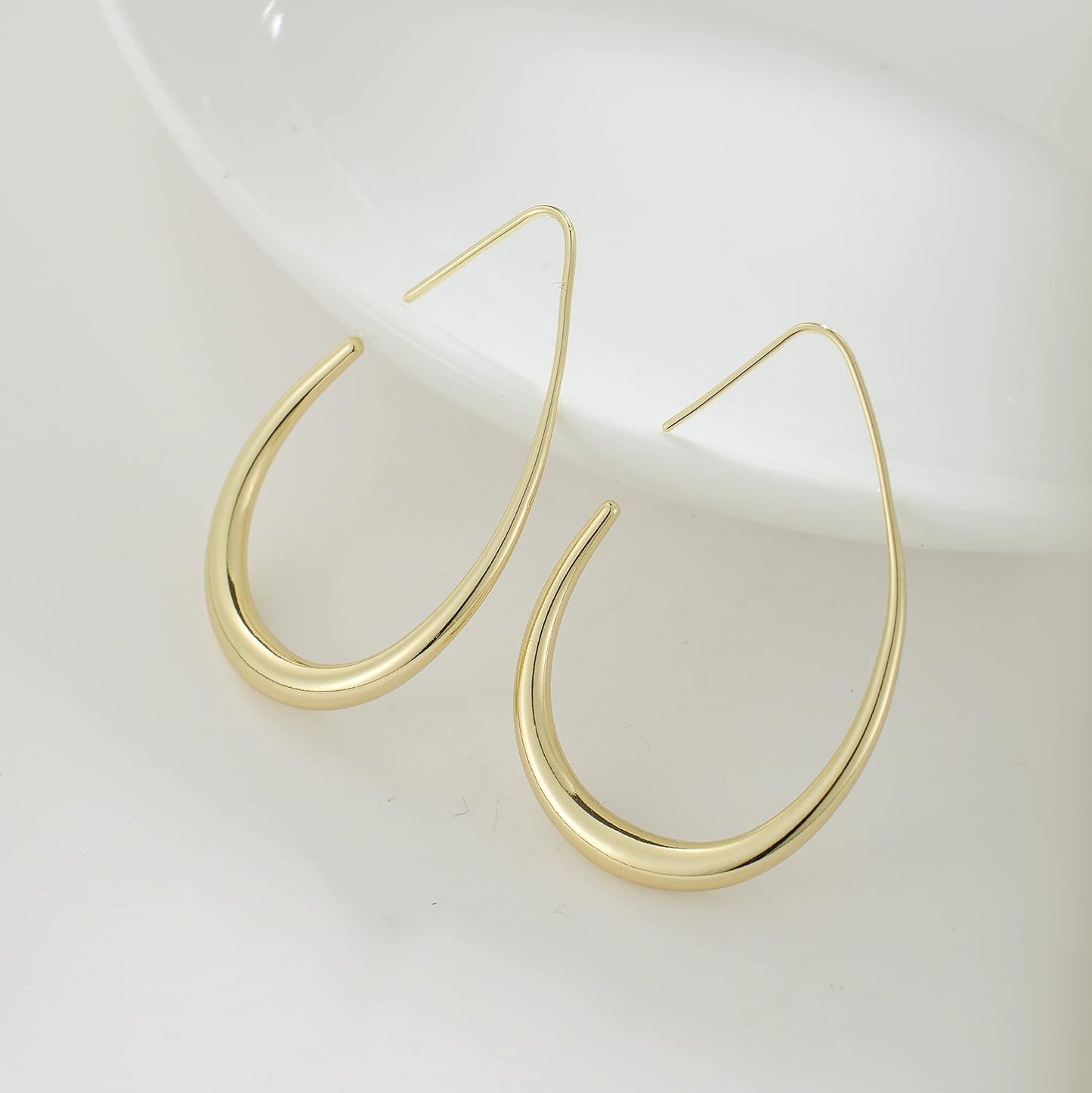 Lightweight Teardrop Hoop Earrings for Women - 14k Gold/White Gold Pla
