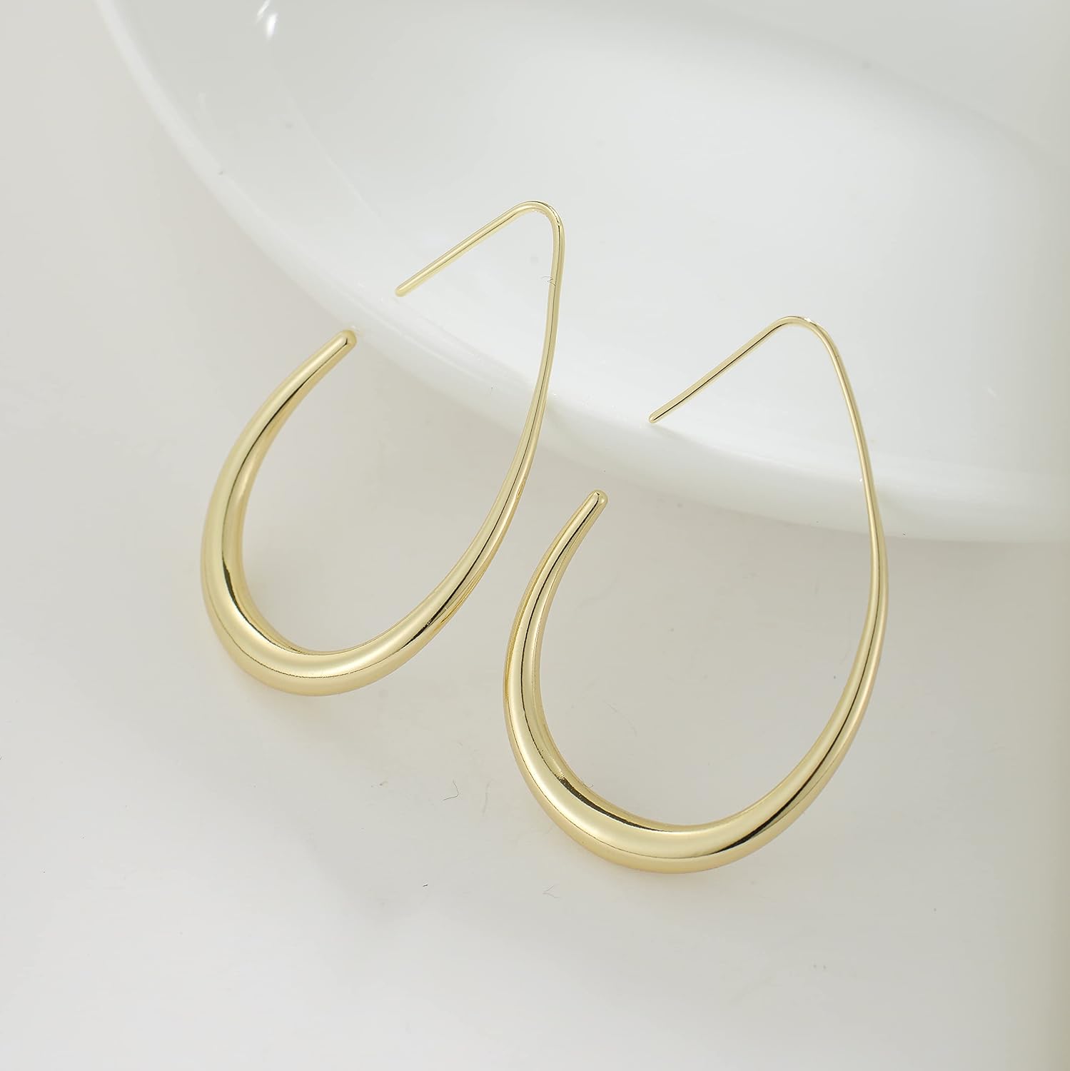 Lightweight Teardrop Hoop Earrings for Women - 14k Gold/White Gold Pla