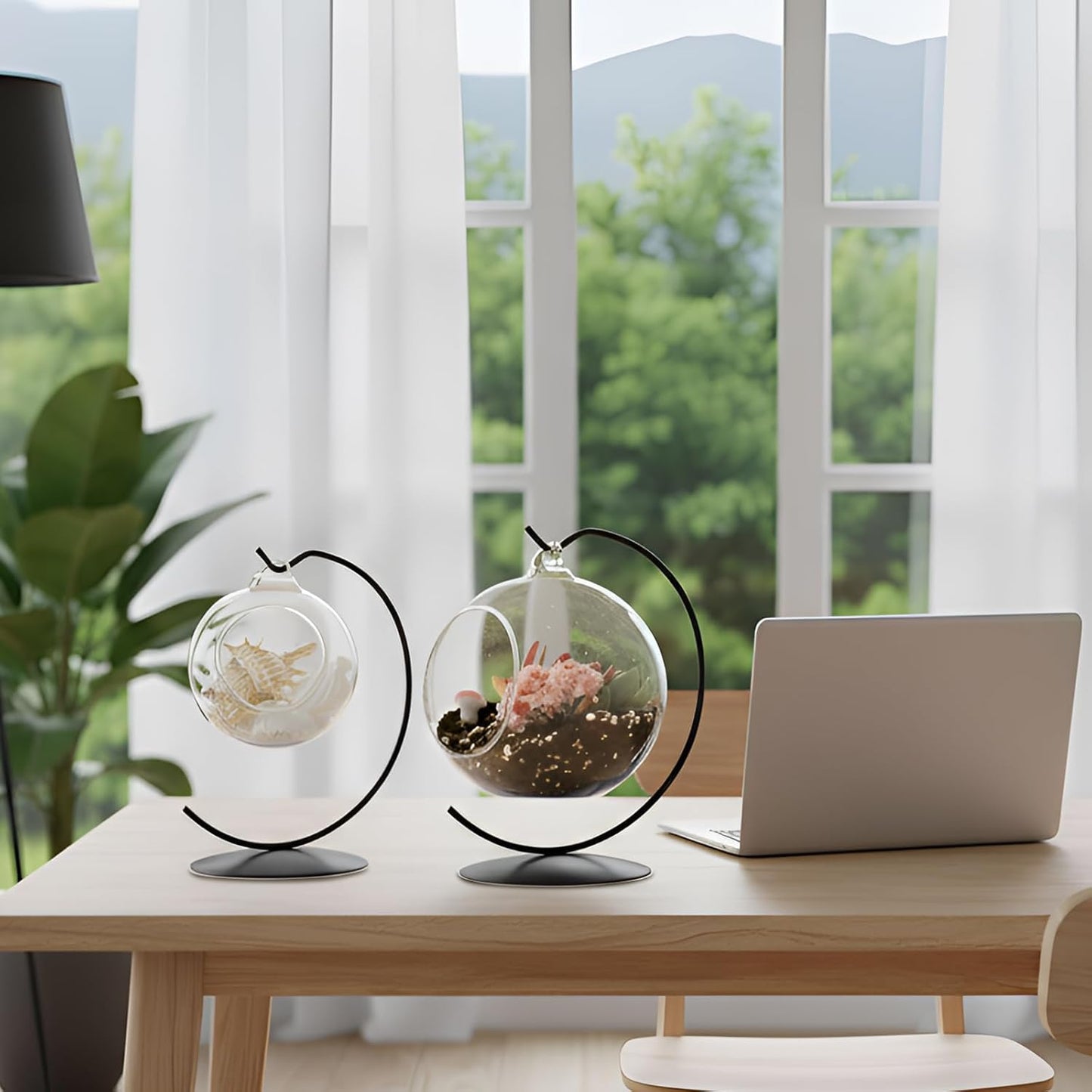 4 Pcs Ornament Display Stand Holder 6 Inch Tall Iron Round Christmas Air Plant Terrariums Holder Hook Crystal Witch Ball Hanging Stand for Glass Ball Christmas Wedding Home Decor (Black)