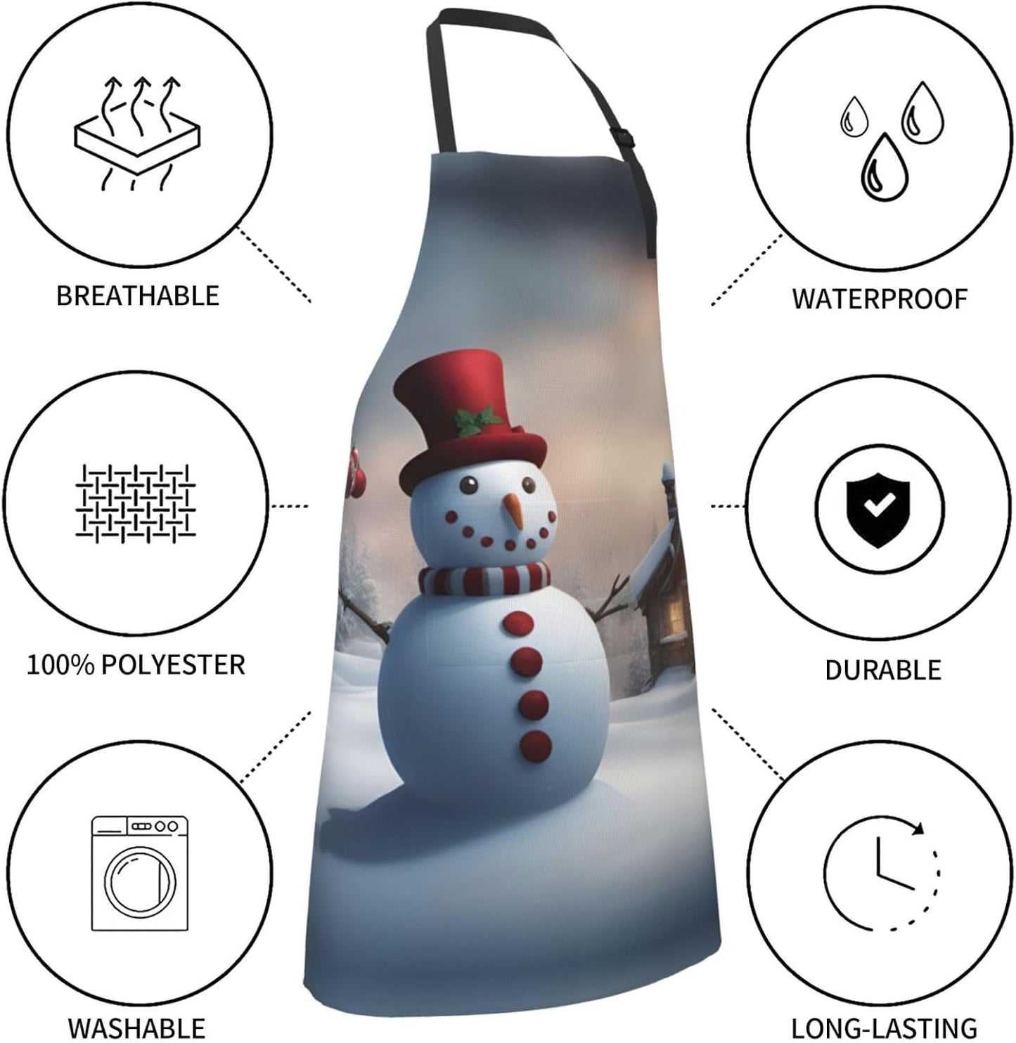 christmas snowman 3 print Waterproof chef's apron with pocket apron for kitchen cooking baking barbecue and gardening