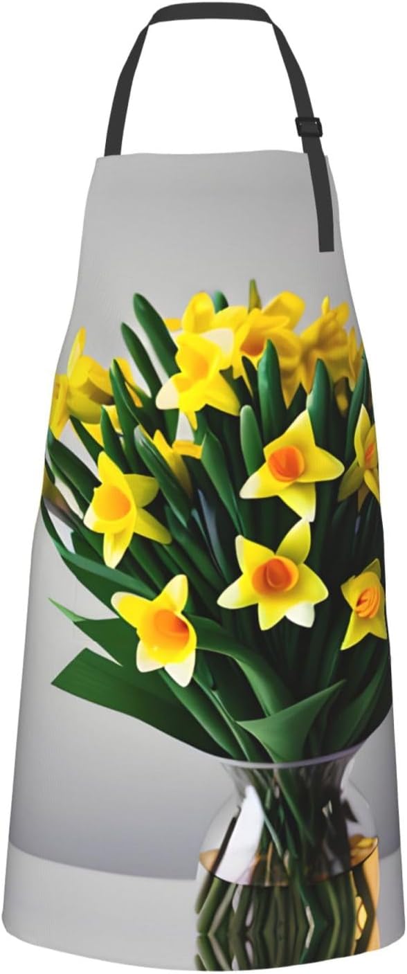 Bouquet of Daffodils print Waterproof chef's apron with pocket apron for kitchen cooking baking barbecue and gardening