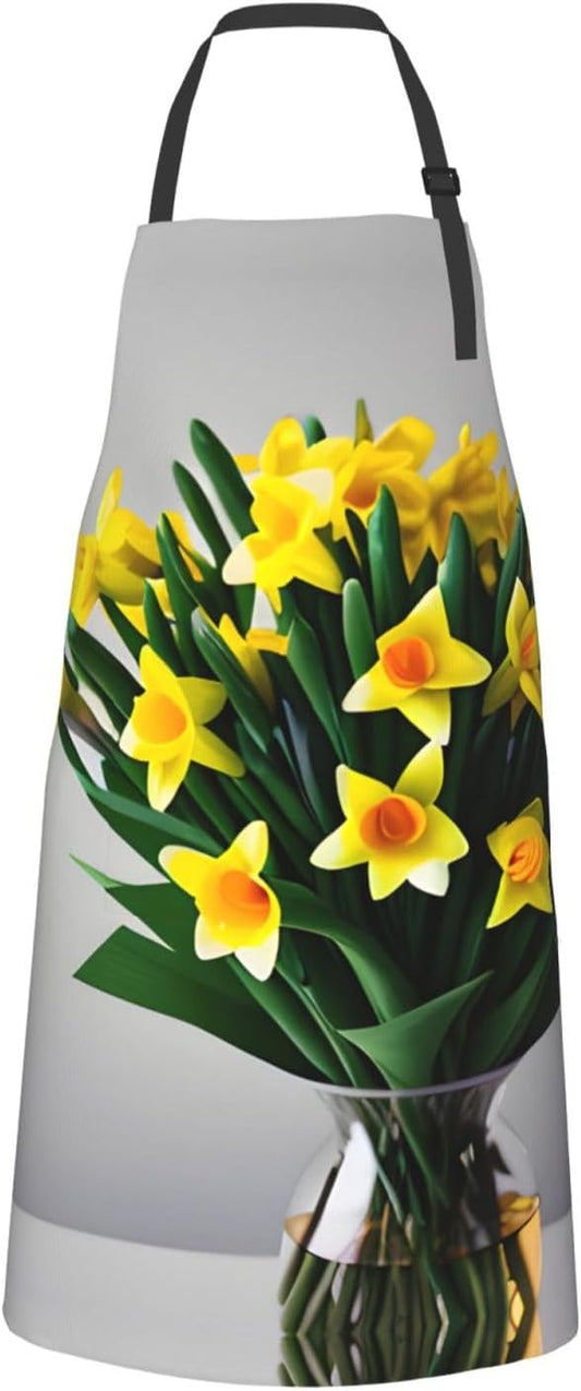 Bouquet of Daffodils print Waterproof chef's apron with pocket apron for kitchen cooking baking barbecue and gardening