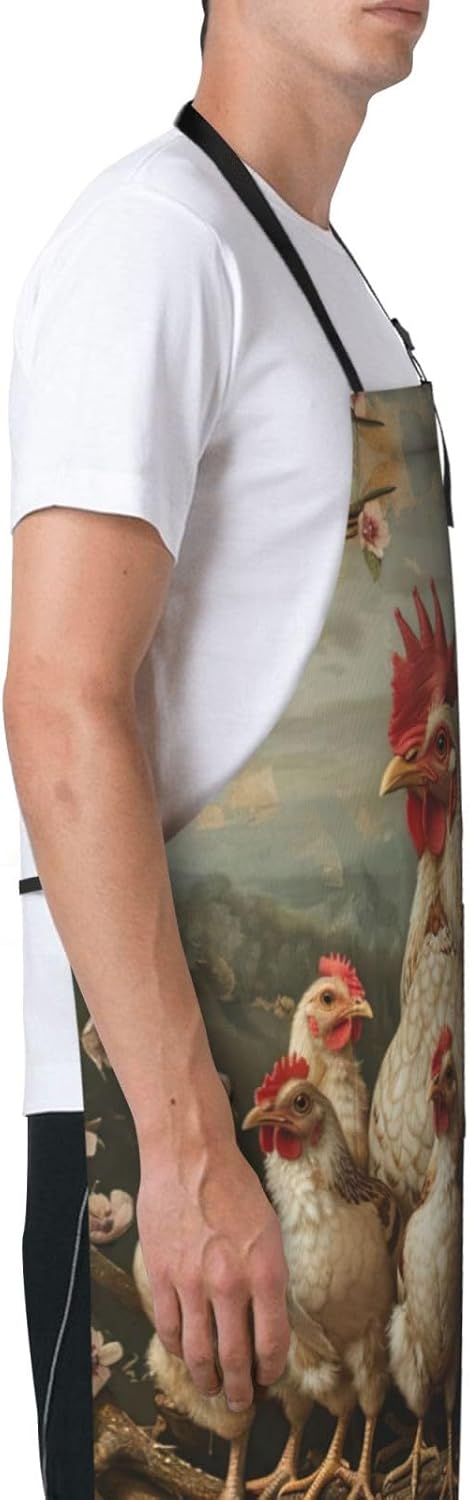A Brood of Chickens print Waterproof chef's apron with pocket apron for kitchen cooking baking barbecue and gardening