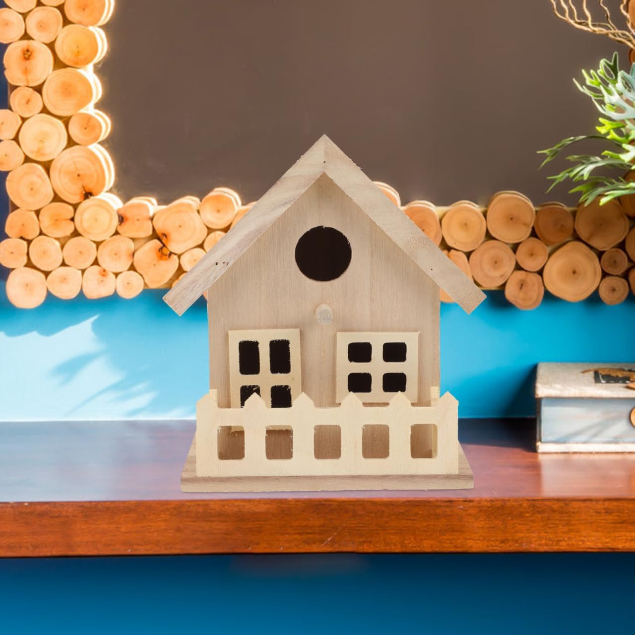 Wooden Bird House Outdoor Small Bird Nest Hanging Feeder Home Garden Decoration 7.08X5.51X5.11 Inch Natural Wood