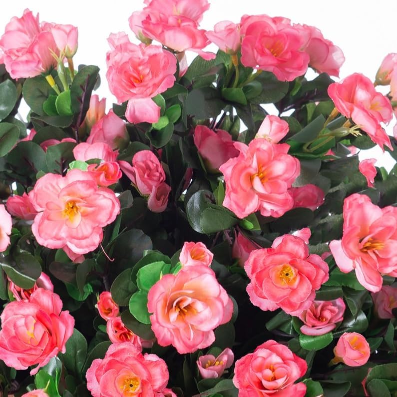 Artificial Faux Flowers Plants for Outdoor Outside Spring Decoration, Fake Silk Pink Camellia UV Resistant Realistic for Planter Pot Porch Patio Balcony Garden Yard Home Decor, 3 Large Bundles