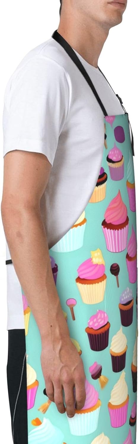 Cupcake Pattern Print Laundry apron 28x33 In Waterproof Kitchen Apron with Pockets for Cooking Baking