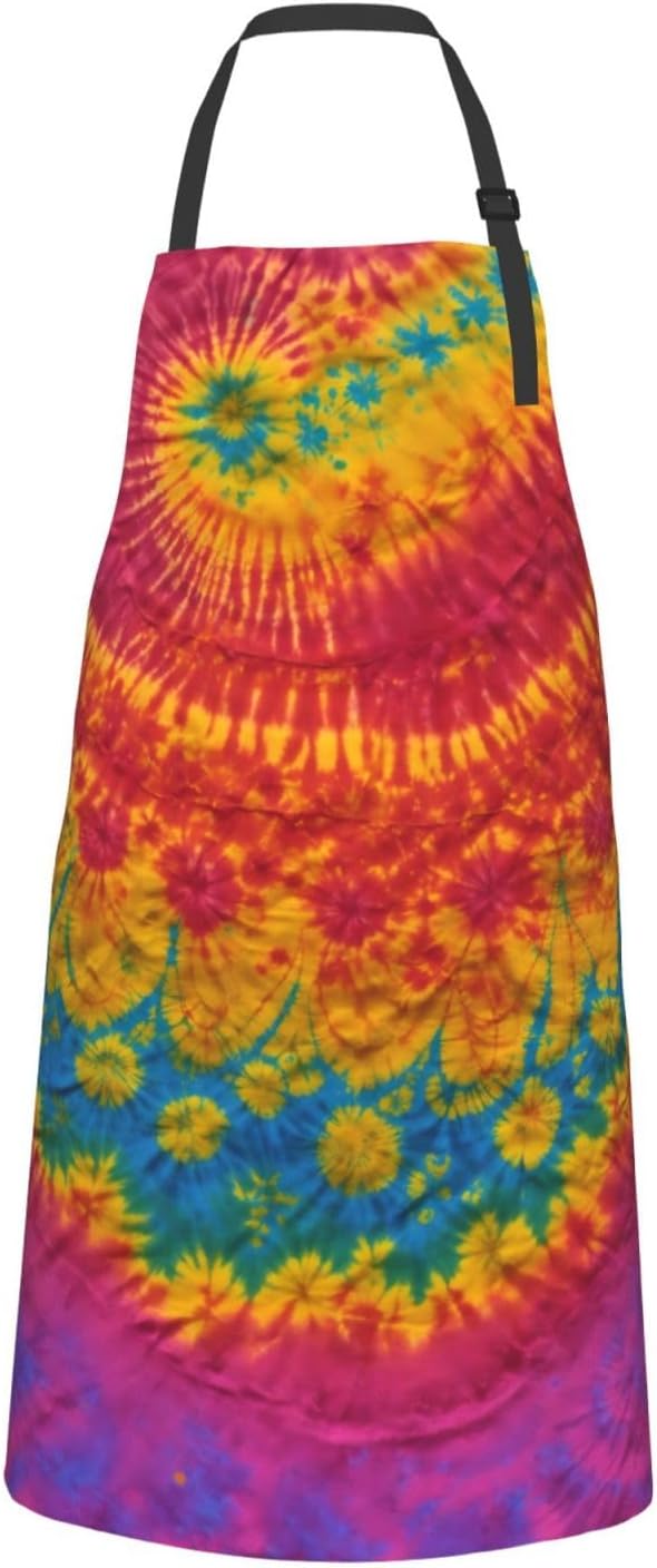 Tie Dye Hippies Print Laundry apron 28x33 In Waterproof Kitchen Apron with Pockets for Cooking Baking