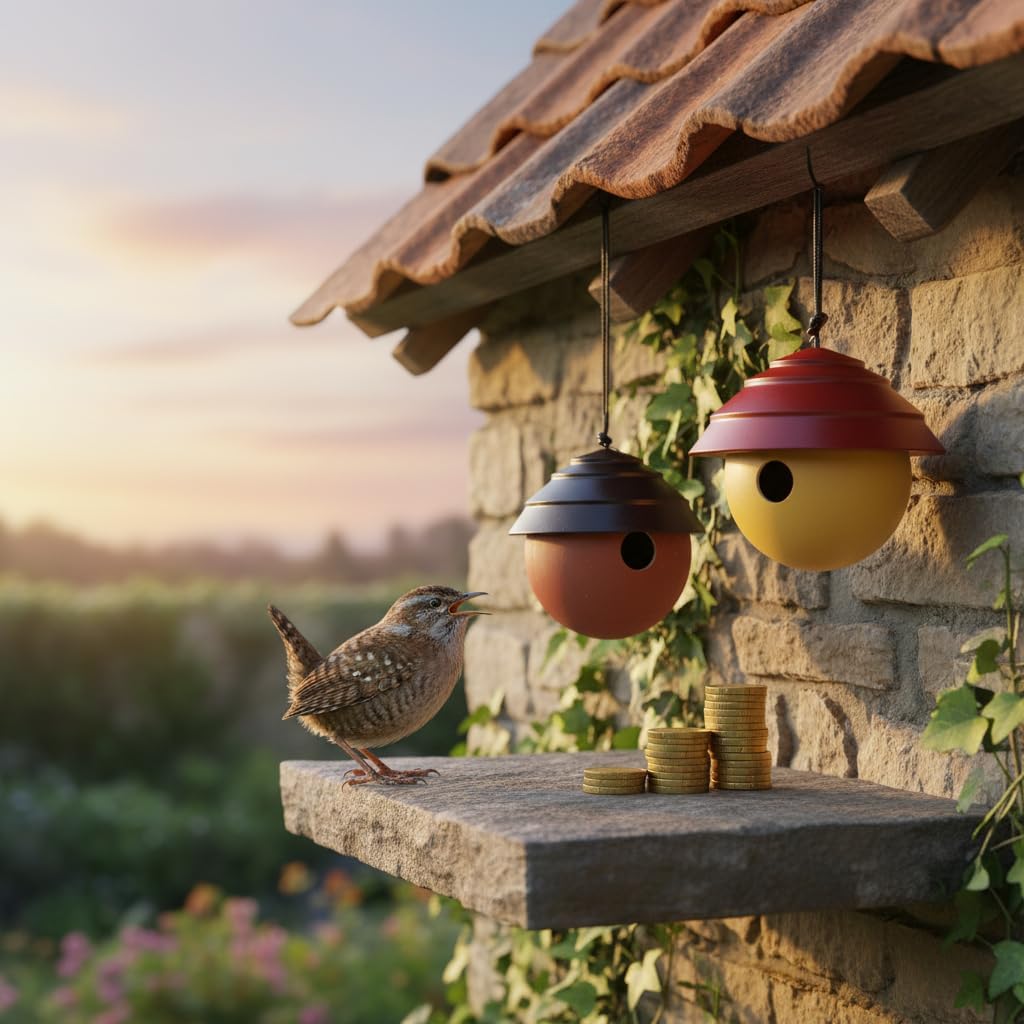 3pc Composite Clay Bird House for Outside, Water Proof Hanging Birdhouse. Squirrel Proof Mordern Design Style Nest Box. Super Lasting for Outdoor. 1-1/8" Hole Size for Wrens and Chickadees
