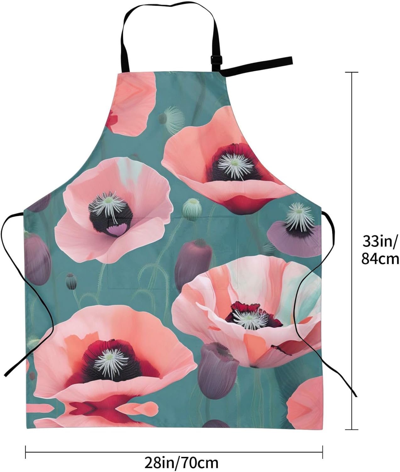 Pastel Poppies print Waterproof chef's apron with pocket apron for kitchen cooking baking barbecue and gardening