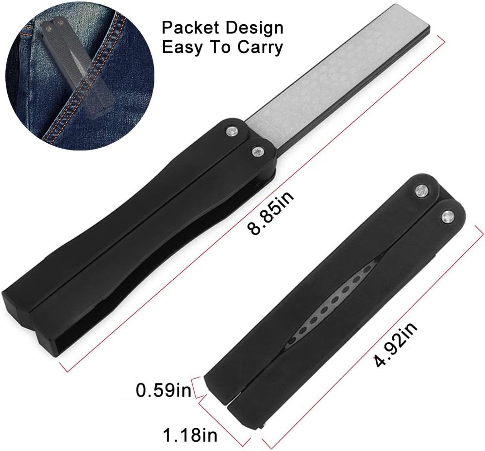Folding Knife Sharpener, Floor 400/600 Grit Foldable Knife Whetstone Diamond Pocket Knife Sharpener Sector Shaped Double-Sided Knife Sharpening Stone for Kitchen Garden Outdoor (#1)