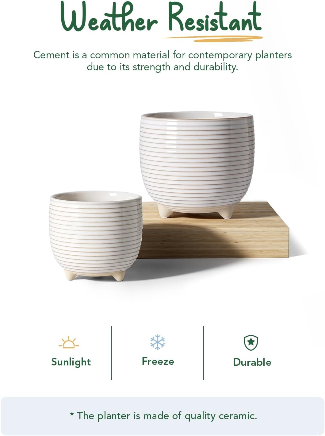 LE TAUCI Ceramic Plant Pots, 5.1 + 6.4 Inch Footed Pots for Plants, Mo
