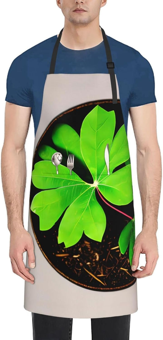 St Patricks Day Leaves print Waterproof chef's apron with pocket apron