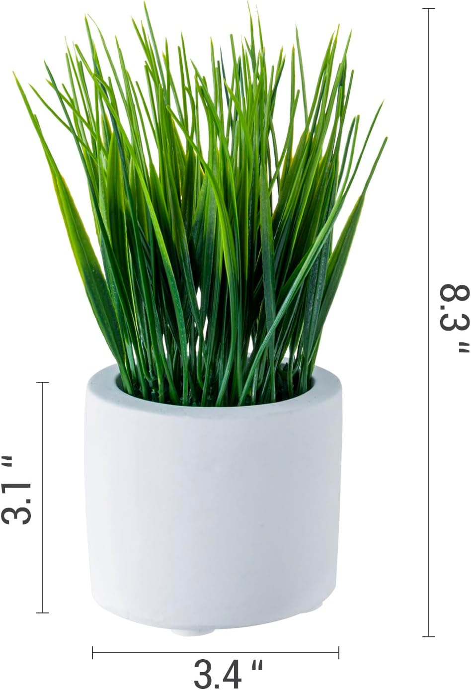 MyGift Artificial Grass Plants in Modern Cylindrical White Cement Pots, Decorative Faux Greenery Plant in Tabletop Planter, Set of 2