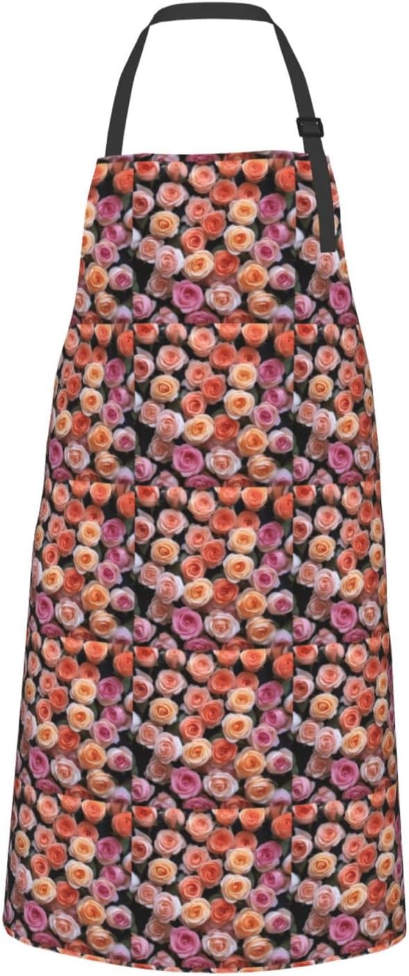 YANYU Beautiful rose gift Print 28x33 In Kitchen Apron Stylish Chef Apron with Pockets for Cooking Baking Painting