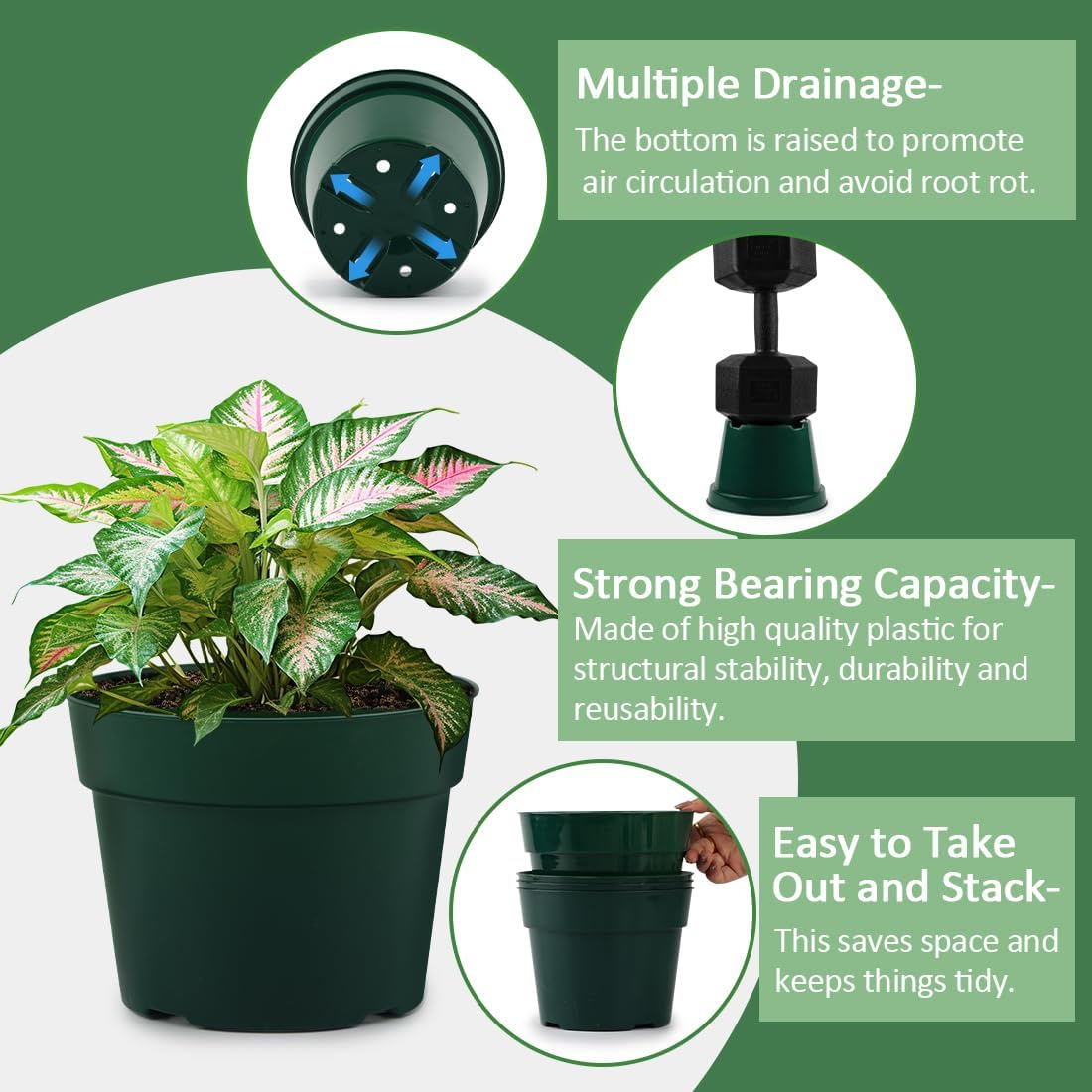 15 Pack 4/6/8 Inch Plant Nursery Pots, Sturdy Plant Pots with Drainage