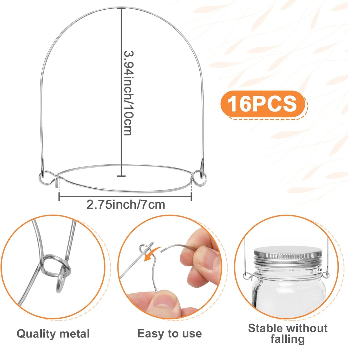 Anjmd Stainless Steel Wire Hangers for Mason Jars, 16 Pack - Tool Free