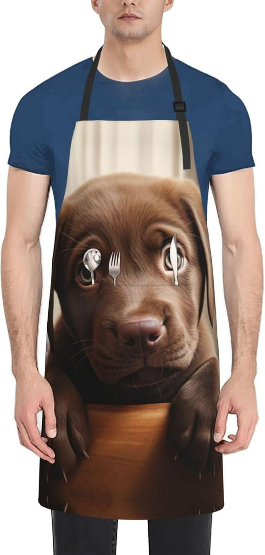 cute Labrador Dog 1 print Waterproof chef's apron with pocket apron for kitchen cooking baking barbecue and gardening