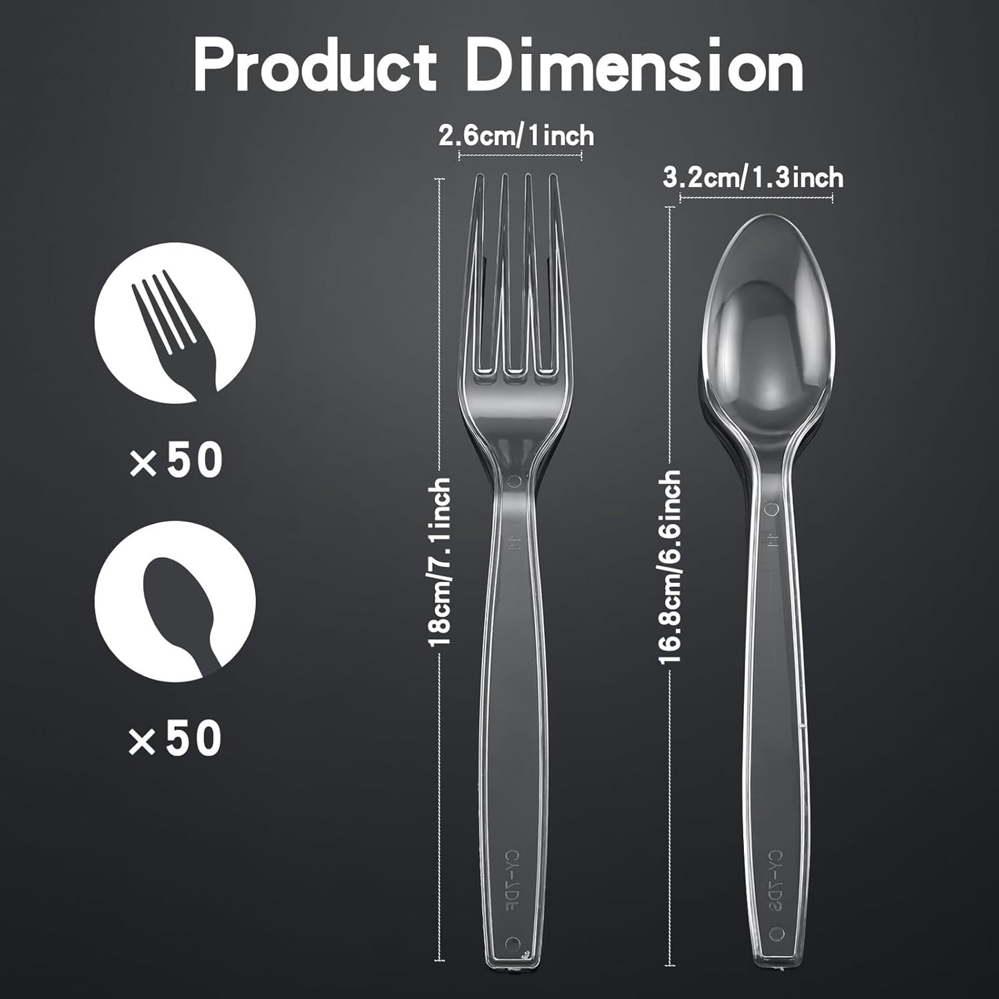 100 Count Plastic Silverware Heavy Duty 50Forks50Spoons | Shatterproof BPA-Free Disposable Cutlery Heat Resistant Disposable Plastic Utensils for Catering & Events, Party Supplies