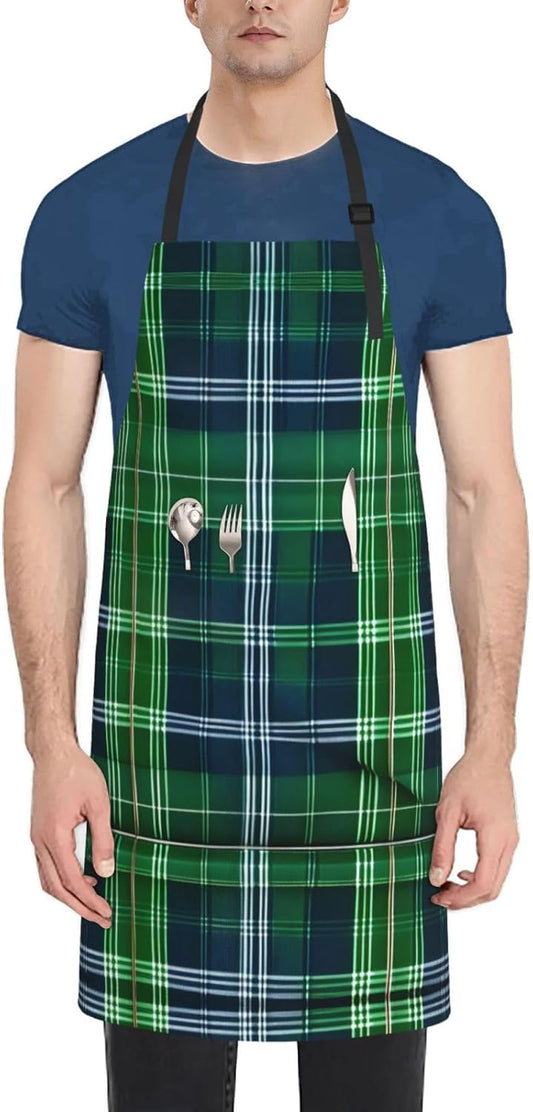 Blue Scottish Tartan Print Laundry apron 28x33 In Waterproof Kitchen A