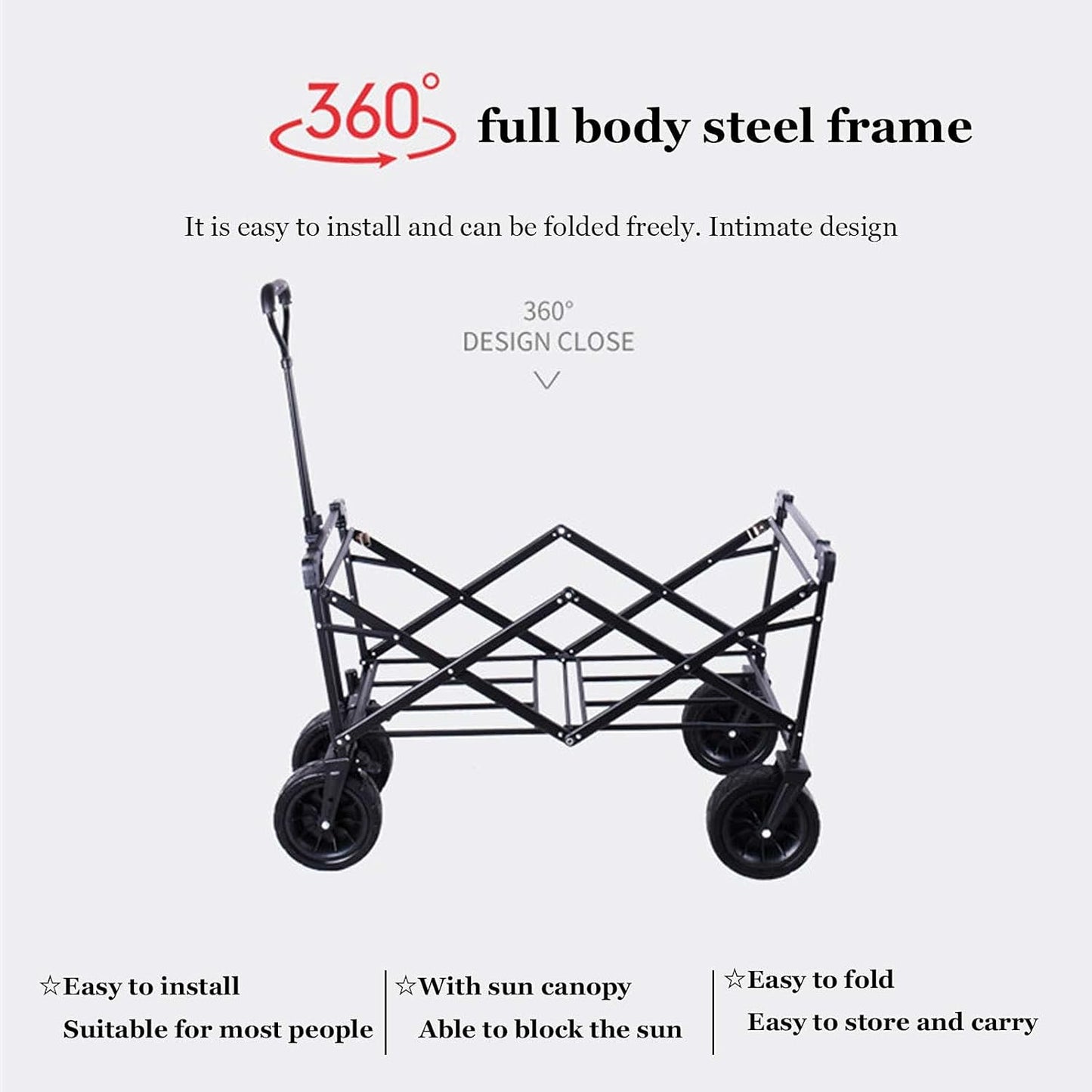 Foldable Beach Wagon Portable Large-Capacity Outdoor Beach Carts with Big Wheels l Heavy-Duty Push-Pull Rod Garden Carts Suitable for Shopping Camping Activities (Army Green)
