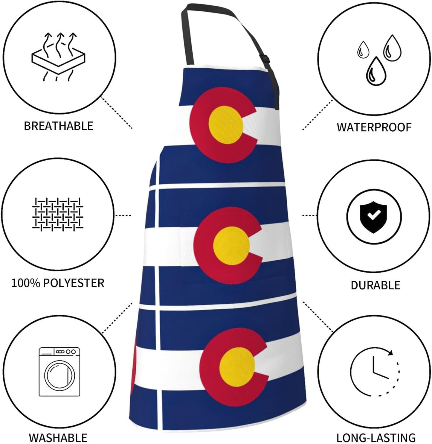 Colorado state flag print Waterproof chef's apron with pocket apron for kitchen cooking baking barbecue and gardening