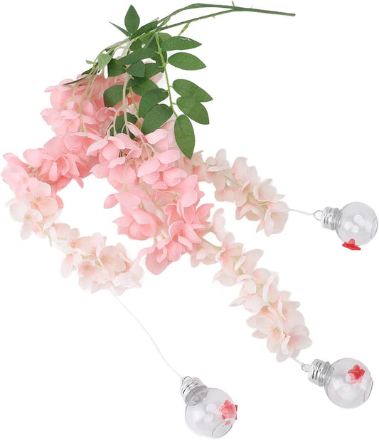 Zerodis Wisteria Flower Bird Feeder Leak Proof Plastic Silk Flowers Hummingbird Feeder Long Branch Flower Bird Feeder Simple Installation for Deck Garden Yard Decoration (Pink)