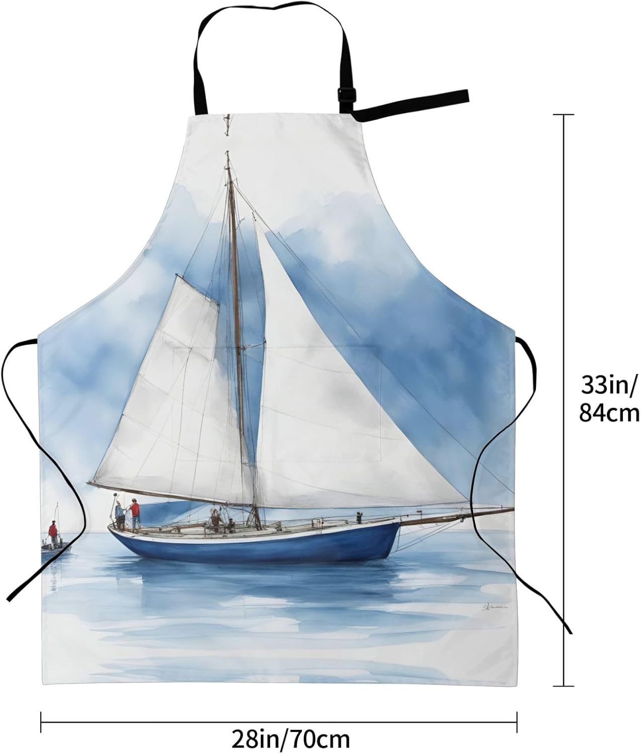 Blue Sailboat 1 print Waterproof chef's apron with pocket apron for kitchen cooking baking barbecue and gardening