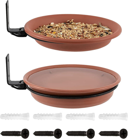2pcs Bird Feeder Wall Mounted, Bird Feeding Tray Water Bath Bowl Installed On Wooden Fences, Trees, Walls, Foldable 90 Degrees